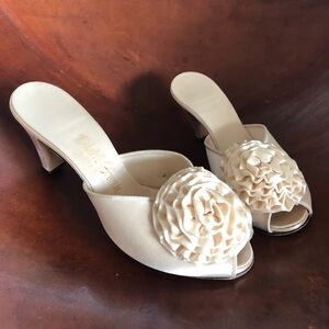 Vintage satin mules with Floral Accent